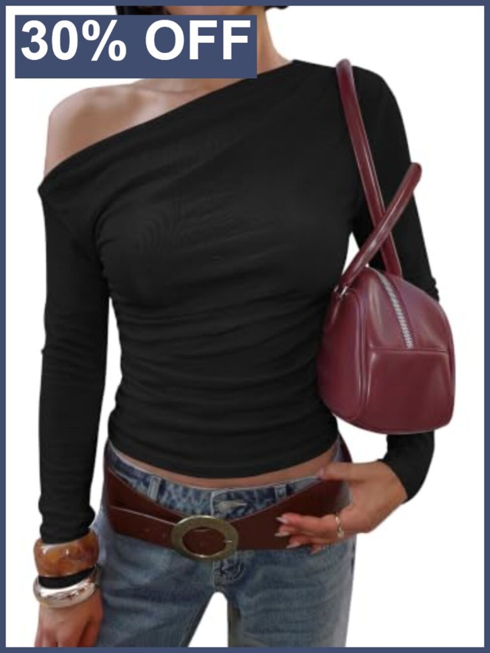 Womens Ribbed Knit Off Shoulder Long Sleeve Tops Going Out Stretchy
